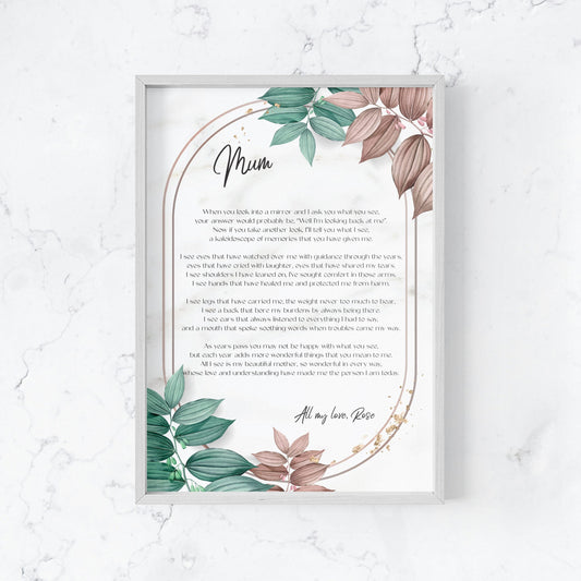 Mothers Day or Birthday Personalised Poem for Mum, Nanna, Grandma, Nonna, Oma - Design C image 1