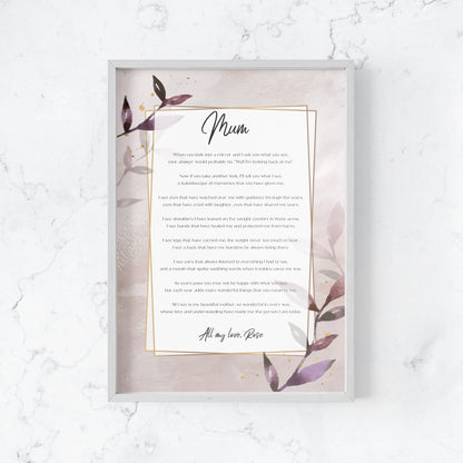 Mothers Day or Birthday Personalised Poem for Mum, Nanna, Grandma, Nonna, Oma - Design D image 1
