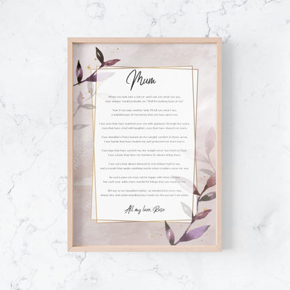 Mothers Day or Birthday Personalised Poem for Mum, Nanna, Grandma, Nonna, Oma - Design D image 0