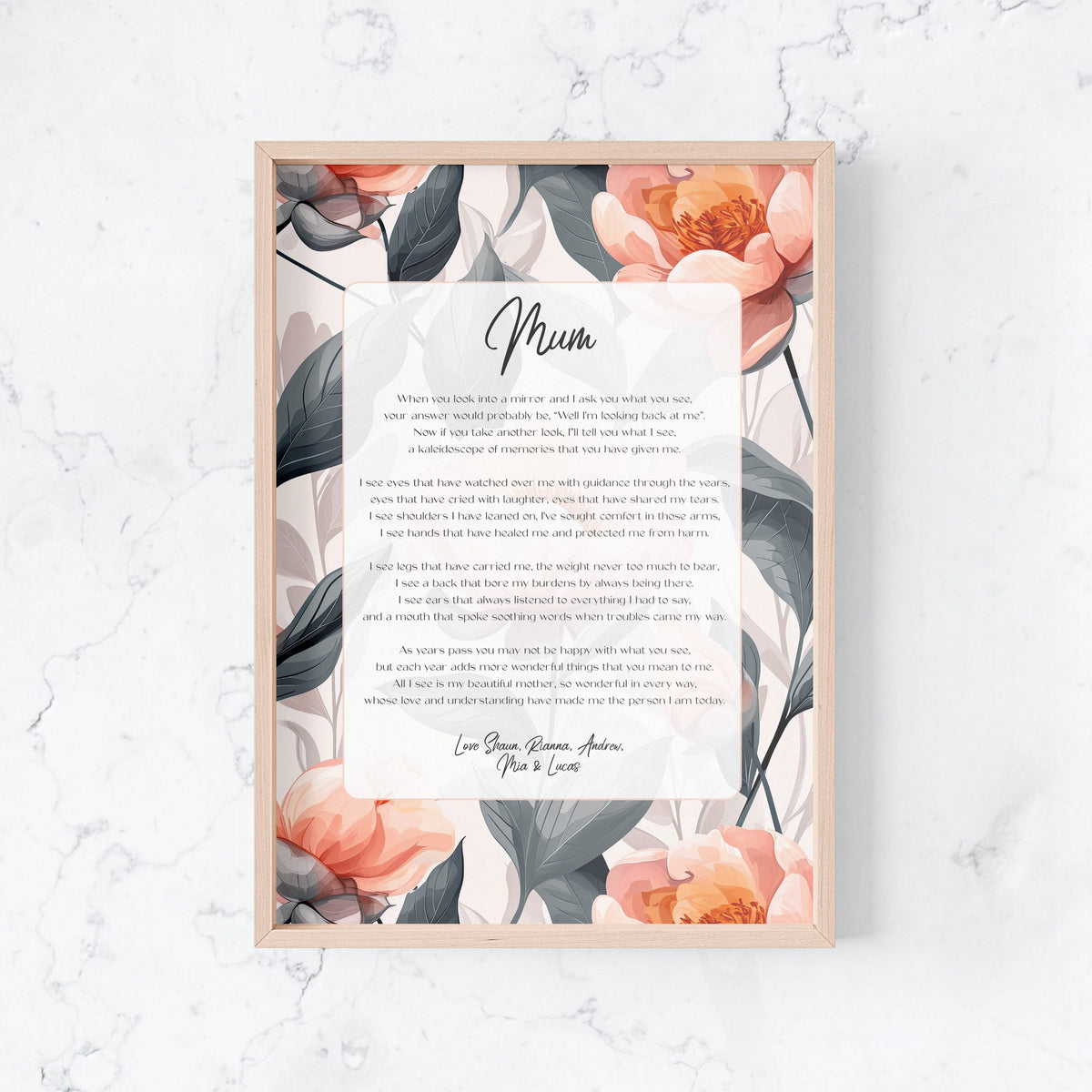 Mothers Day or Birthday Personalised Poem for Mum, Nanna, Grandma, Nonna, Oma - Design A image 0