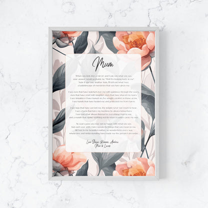 Mothers Day or Birthday Personalised Poem for Mum, Nanna, Grandma, Nonna, Oma - Design A image 1