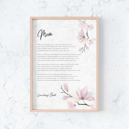Mothers Day or Birthday Personalised Poem for Mum, Nanna, Grandma, Nonna, Oma - Design F image 0